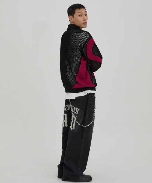 HOODHOOD（フッドフッド）の「【日本未発売/WEB限定】HOODHOOD(フッドフッド)/ユニセックス チェーン エンブロイダリー ワイド デニム パンツ/HD Chain Embroidery Denim Pants（デニムパンツ・レディース・グリーン系カモフラージュ/ブラック・L/M）」の11枚目の写真