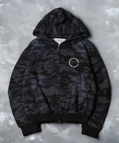 #MEMORY（メモリー）の「【MEMORY】スプレー加工 ダブルZIPパーカー / Spray-Finished Double-Zip Hoodie（パーカー・メンズ・ブラック/グレー/ピンク/ブラック系・M/L/XL）」の3枚目の写真