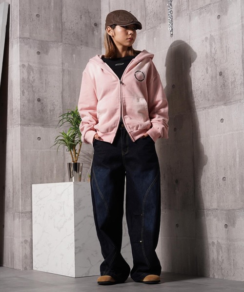 #MEMORY（メモリー）の「【MEMORY】スプレー加工 ダブルZIPパーカー / Spray-Finished Double-Zip Hoodie（パーカー・メンズ・ブラック/グレー/ピンク/ブラック系・M/L/XL）」の7枚目の写真