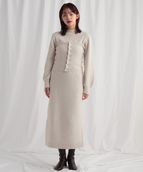 mysty woman（ミスティウーマン）の「シャイニービスチェ付きワンピース 624980（ワンピース・レディース・オフホワイト/グレー/ブラウン・FREE）」の5枚目の写真