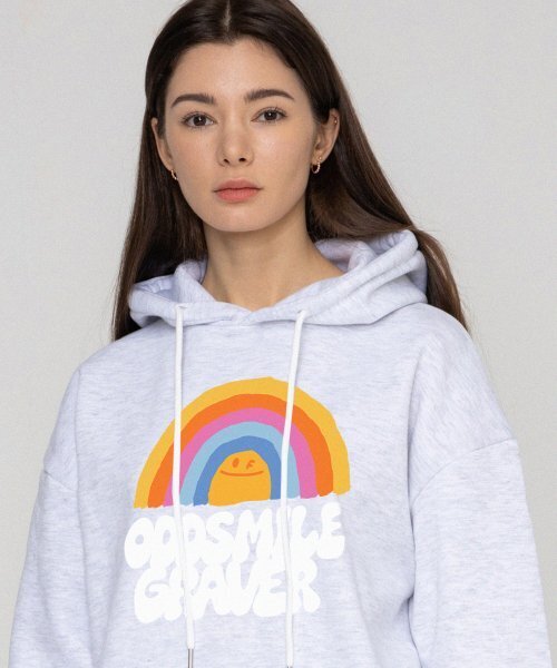 GRAVER（グレーバー）の「[UNISEX]ODDSMILE レインボースマイルフードパーカー_メランジホワイト（パーカー・レディース・ホワイト・SMALL/MEDIUM/LARGE/X-LARGE）」の2枚目の写真