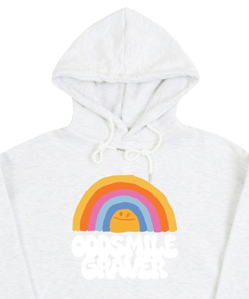 GRAVER（グレーバー）の「[UNISEX]ODDSMILE レインボースマイルフードパーカー_メランジホワイト（パーカー・レディース・ホワイト・SMALL/MEDIUM/LARGE/X-LARGE）」の3枚目の写真