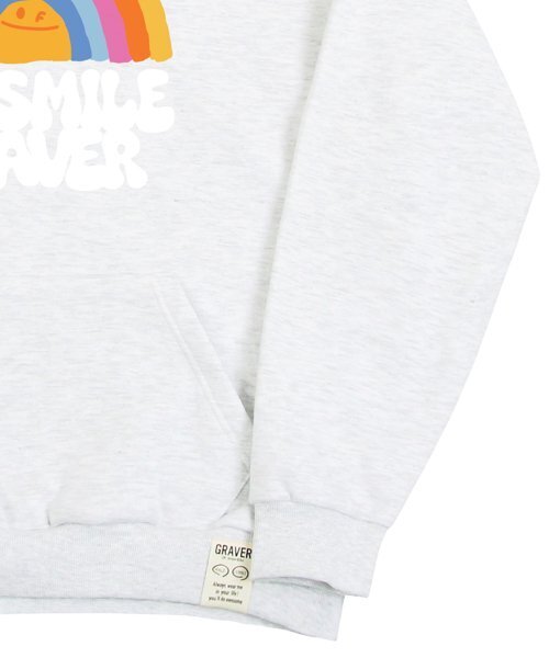 GRAVER（グレーバー）の「[UNISEX]ODDSMILE レインボースマイルフードパーカー_メランジホワイト（パーカー・レディース・ホワイト・SMALL/MEDIUM/LARGE/X-LARGE）」の4枚目の写真