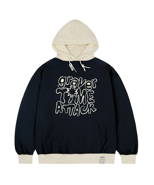 セール】[ユニセックス]TIME-ATTACK 配色フードパーカー_ネイビー