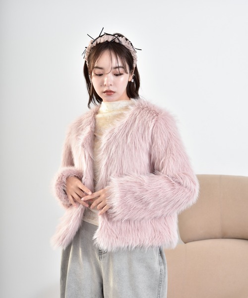 ノーカラーフェイクファージャケット