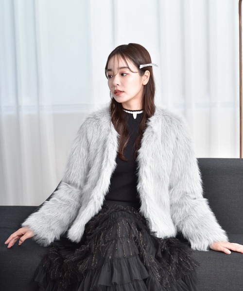 クリームソーダ　ファー　ジャケット ZARA】ラペルフェイクファージャケット 6318/277/712 (ZARA/ムートン