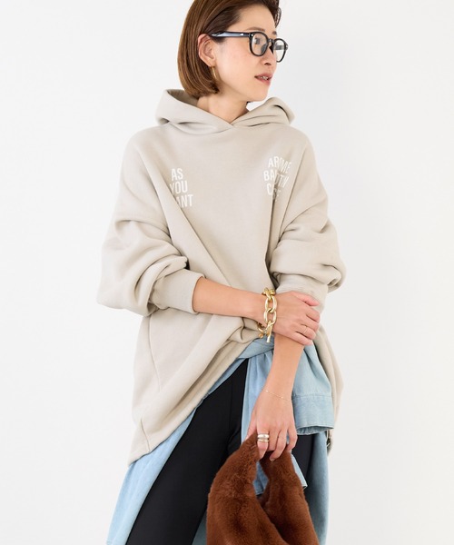 MICA&DEAL（マイカ＆ディール）の「裏起毛ビッグロゴフーディー（パーカー・レディース・チャコールグレー/ライトグレー/グレイッシュベージュ・FREE）」の10枚目の写真