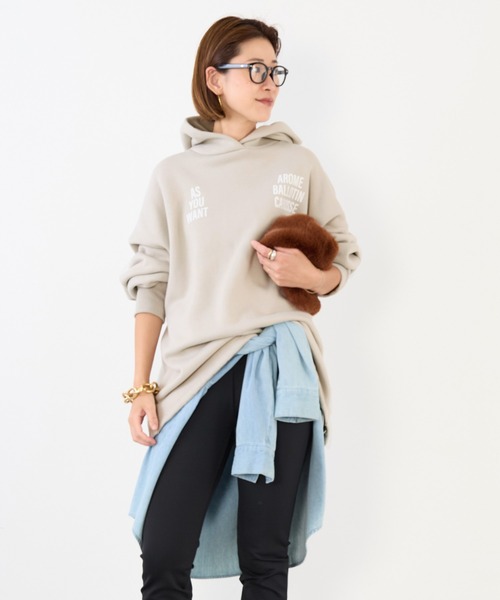 MICA&DEAL（マイカ＆ディール）の「裏起毛ビッグロゴフーディー（パーカー・レディース・チャコールグレー/ライトグレー/グレイッシュベージュ・FREE）」の13枚目の写真