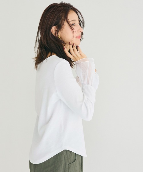 coca(coca)(コカ)の「袖チュール切り替えトップス(Tシャツ/カットソー・レディース・ブラック/ホワイト・L/S/M)」の19枚目の写真
