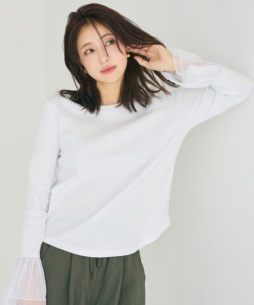 coca(coca)(コカ)の「袖チュール切り替えトップス(Tシャツ/カットソー・レディース・ブラック/ホワイト・L/S/M)」の22枚目の写真