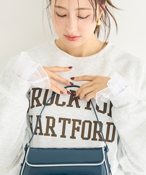 coca(coca)(コカ)の「袖チュール切り替えトップス(Tシャツ/カットソー・レディース・ブラック/ホワイト・L/S/M)」の4枚目の写真