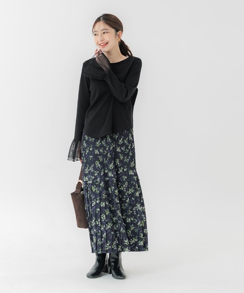 coca(coca)(コカ)の「袖チュール切り替えトップス(Tシャツ/カットソー・レディース・ブラック/ホワイト・L/S/M)」の5枚目の写真