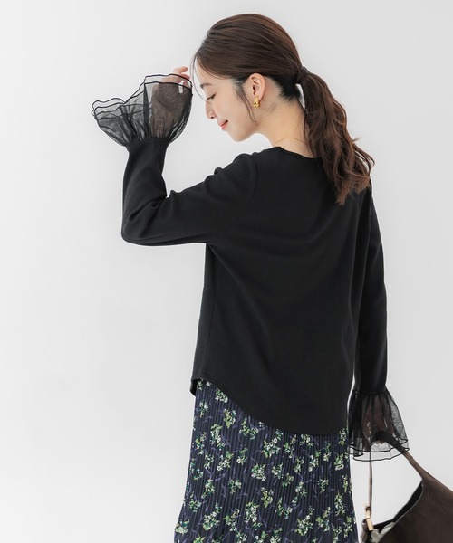 coca(coca)(コカ)の「袖チュール切り替えトップス(Tシャツ/カットソー・レディース・ブラック/ホワイト・L/S/M)」の6枚目の写真