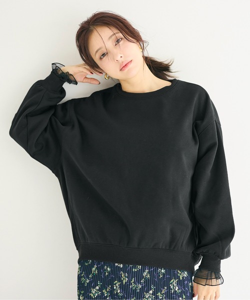 coca(coca)(コカ)の「袖チュール切り替えトップス(Tシャツ/カットソー・レディース・ブラック/ホワイト・L/S/M)」の9枚目の写真