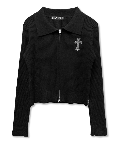 DAMISH(ダミシュ)の「ゴシッククロス刺繍ニットジップアップ_ブラック(ニット/セーター・レディース・ブラック・FREE)」の2枚目の写真