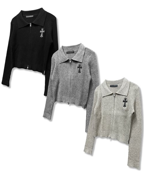 DAMISH(ダミシュ)の「ゴシッククロス刺繍ニットジップアップ_ブラック(ニット/セーター・レディース・ブラック・FREE)」の6枚目の写真