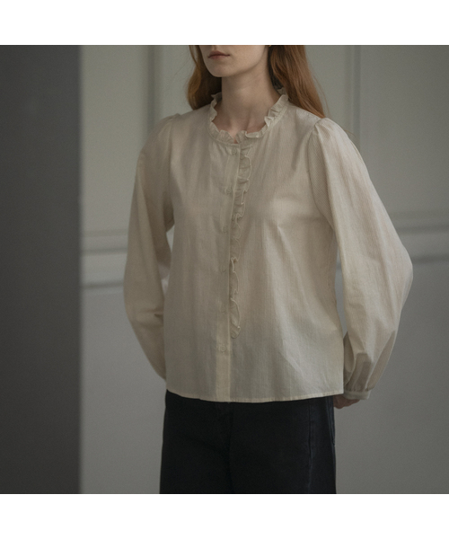 Soft stripe frill blouse [KNFW03BL01]_Beige