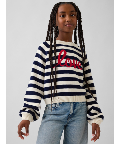 【SK】グッチ　GGジャガード クルーネックセーター レディース　キッズ LOVETOXIC ニット セーター 「GOODPRICE」ジャガードクロップドニット