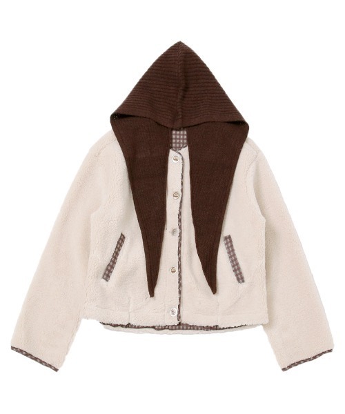 Rejoule(リジュール)の「ニットフード付き ノーカラーボアジャケット(ブルゾン・レディース・ブラウン/アイボリー・FREE)」の11枚目の写真