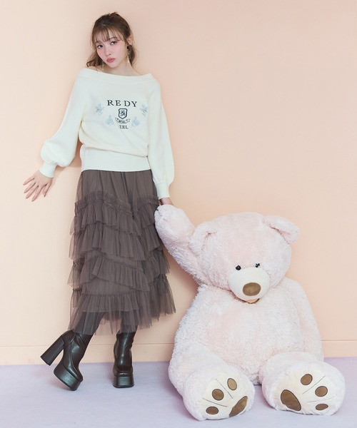 REDYAZEL(レディアゼル)の「ギャザーチュールティアードロングスカート(スカート・レディース・オフホワイト/ブラウン/ブラック・FREE)」の3枚目の写真