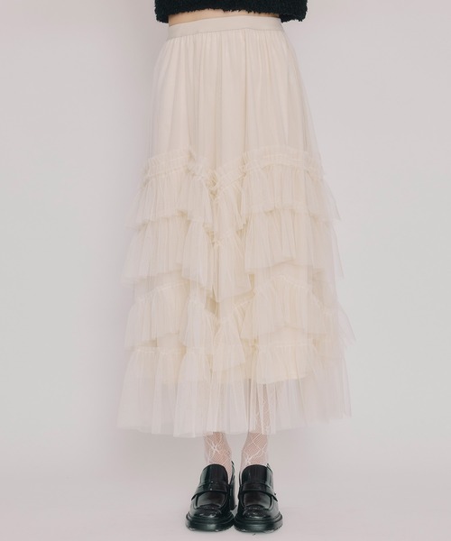 REDYAZEL(レディアゼル)の「ギャザーチュールティアードロングスカート(スカート・レディース・オフホワイト/ブラウン/ブラック・FREE)」の2枚目の写真