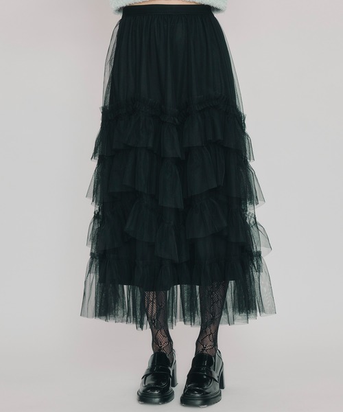 REDYAZEL(レディアゼル)の「ギャザーチュールティアードロングスカート(スカート・レディース・オフホワイト/ブラウン/ブラック・FREE)」の1枚目の写真