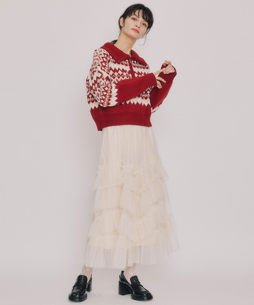 REDYAZEL(レディアゼル)の「ギャザーチュールティアードロングスカート(スカート・レディース・オフホワイト/ブラウン/ブラック・FREE)」の18枚目の写真