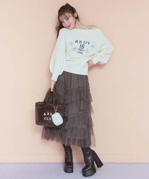 REDYAZEL(レディアゼル)の「ギャザーチュールティアードロングスカート(スカート・レディース・オフホワイト/ブラウン/ブラック・FREE)」の4枚目の写真