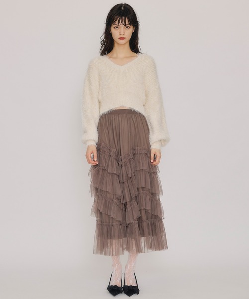 REDYAZEL(レディアゼル)の「ギャザーチュールティアードロングスカート(スカート・レディース・オフホワイト/ブラウン/ブラック・FREE)」の10枚目の写真