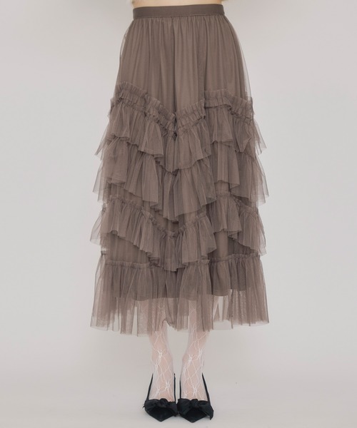 REDYAZEL(レディアゼル)の「ギャザーチュールティアードロングスカート(スカート・レディース・オフホワイト/ブラウン/ブラック・FREE)」の11枚目の写真