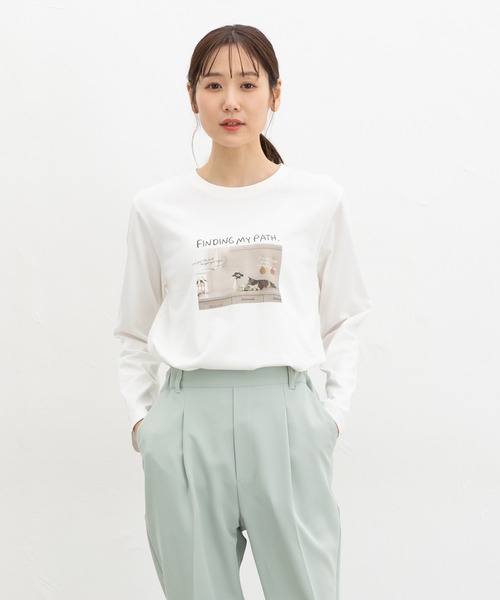 Honeys（ハニーズ）の「フォトプリントＴシャツ（Tシャツ/カットソー・レディース・スミクロ/オフホワイト/ダークブラウン/グレイッシュベージュ/ラベンダー・M/LL/L）」の8枚目の写真