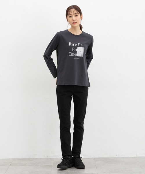 Honeys（ハニーズ）の「フォトプリントＴシャツ（Tシャツ/カットソー・レディース・スミクロ/オフホワイト/ダークブラウン/グレイッシュベージュ/ラベンダー・M/LL/L）」の9枚目の写真