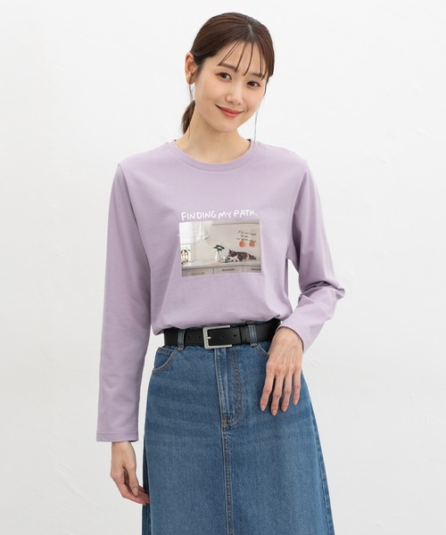 Honeys（ハニーズ）の「フォトプリントＴシャツ（Tシャツ/カットソー・レディース・スミクロ/オフホワイト/ダークブラウン/グレイッシュベージュ/ラベンダー・M/LL/L）」の12枚目の写真