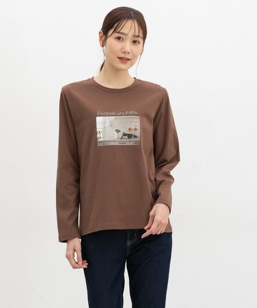 Honeys（ハニーズ）の「フォトプリントＴシャツ（Tシャツ/カットソー・レディース・スミクロ/オフホワイト/ダークブラウン/グレイッシュベージュ/ラベンダー・M/LL/L）」の17枚目の写真