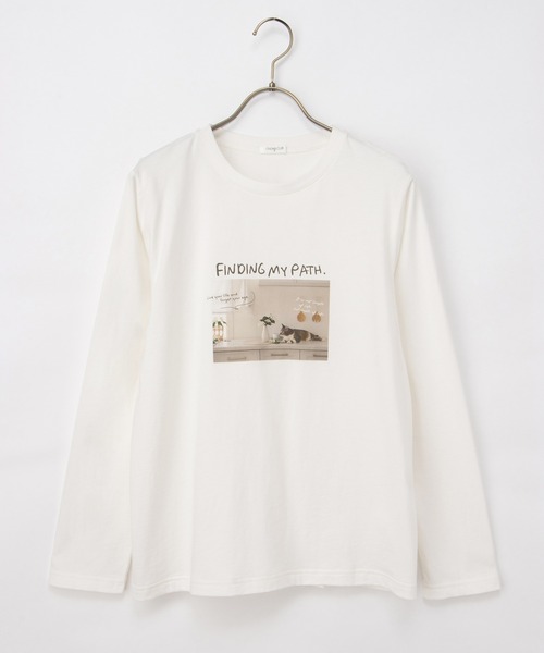 Honeys（ハニーズ）の「フォトプリントＴシャツ（Tシャツ/カットソー・レディース・スミクロ/オフホワイト/ダークブラウン/グレイッシュベージュ/ラベンダー・M/LL/L）」の18枚目の写真