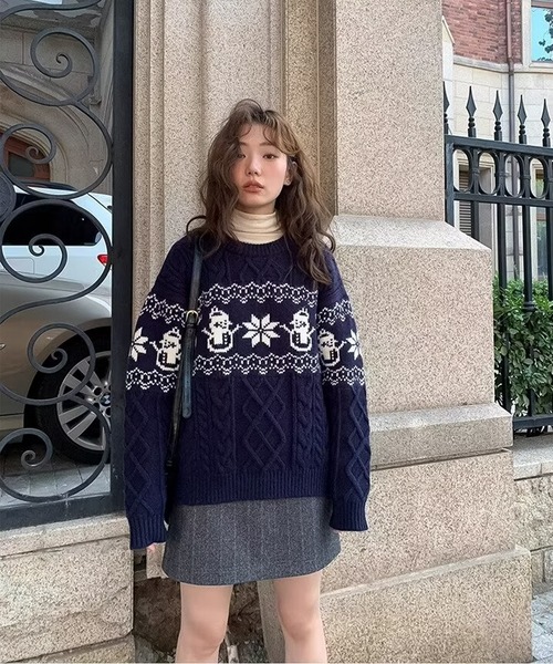 blackdia ocean(ブラックダイヤオーシャン)の「blackdia ocean ノルディック ケーブルニット(ニット/セーター・レディース・ネイビー/オフホワイト/レッド・FREE)」の11枚目の写真