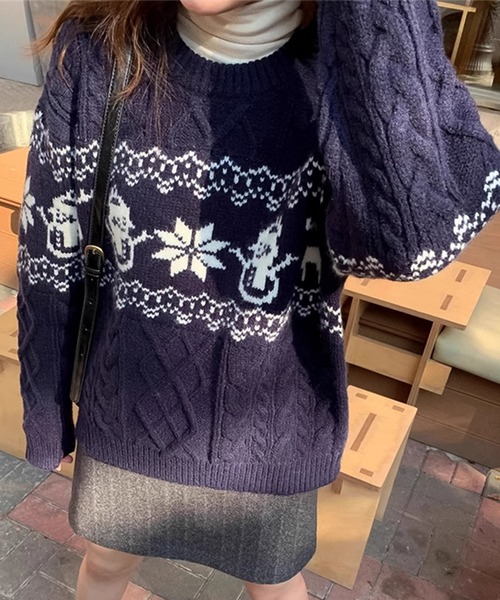 blackdia ocean(ブラックダイヤオーシャン)の「blackdia ocean ノルディック ケーブルニット(ニット/セーター・レディース・ネイビー/オフホワイト/レッド・FREE)」の17枚目の写真