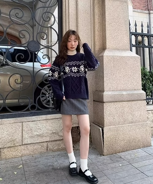 blackdia ocean(ブラックダイヤオーシャン)の「blackdia ocean ノルディック ケーブルニット(ニット/セーター・レディース・ネイビー/オフホワイト/レッド・FREE)」の18枚目の写真