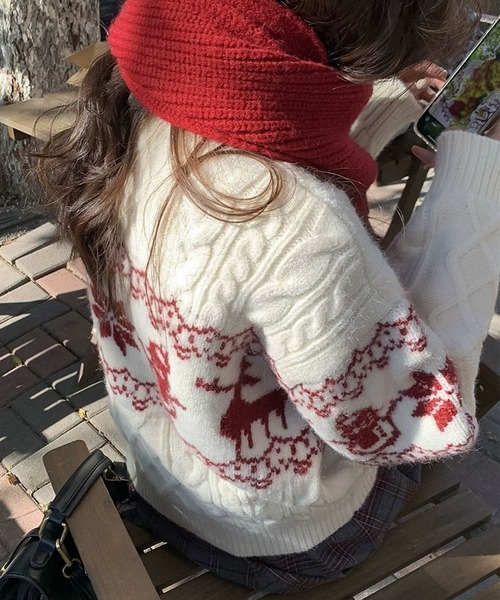 blackdia ocean(ブラックダイヤオーシャン)の「blackdia ocean ノルディック ケーブルニット(ニット/セーター・レディース・ネイビー/オフホワイト/レッド・FREE)」の7枚目の写真