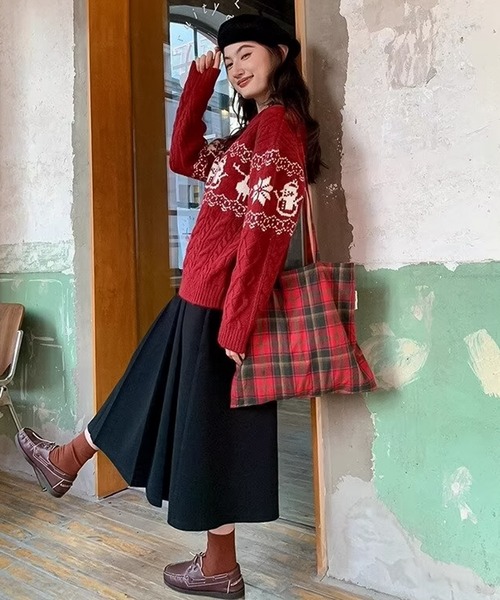 blackdia ocean(ブラックダイヤオーシャン)の「blackdia ocean ノルディック ケーブルニット(ニット/セーター・レディース・ネイビー/オフホワイト/レッド・FREE)」の8枚目の写真