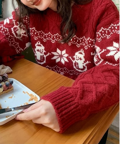 blackdia ocean(ブラックダイヤオーシャン)の「blackdia ocean ノルディック ケーブルニット(ニット/セーター・レディース・ネイビー/オフホワイト/レッド・FREE)」の19枚目の写真