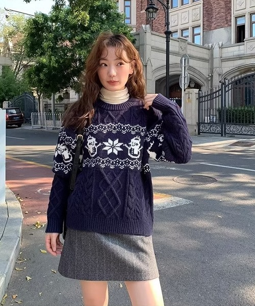 blackdia ocean(ブラックダイヤオーシャン)の「blackdia ocean ノルディック ケーブルニット(ニット/セーター・レディース・ネイビー/オフホワイト/レッド・FREE)」の21枚目の写真