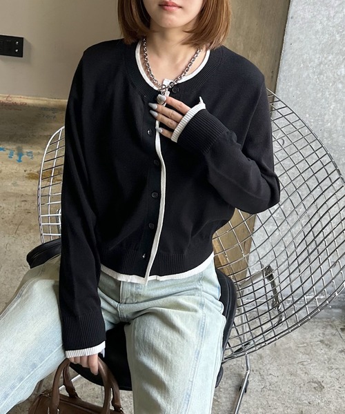 PAGEBOY（ページボーイ）の「【1枚でレイヤード風が叶う】レイヤードライクカーディガン（カーディガン/ボレロ・レディース・ブラック/グレー/オフホワイト/ピンク・FREE）」の3枚目の写真