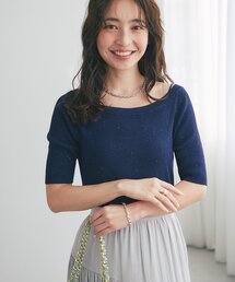 La boutique BonBon | 【復刻・新色イエロー登場】スパンコールリブオフショル5分袖ニット(ニット/セーター)