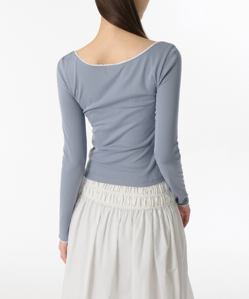 MUSINSA STANDARD WOMAN（ムシンサスタンダードウーマン）の「ウィメンズレーストリムバレリーナ長袖Tシャツ[ブルーグレー]（Tシャツ/カットソー・レディース・その他・SMALL/MEDIUM/LARGE/X-SMALL）」の2枚目の写真