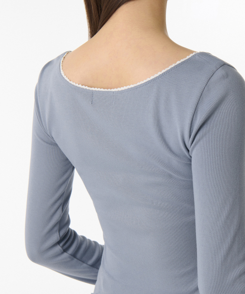 MUSINSA STANDARD WOMAN（ムシンサスタンダードウーマン）の「ウィメンズレーストリムバレリーナ長袖Tシャツ[ブルーグレー]（Tシャツ/カットソー・レディース・その他・SMALL/MEDIUM/LARGE/X-SMALL）」の4枚目の写真