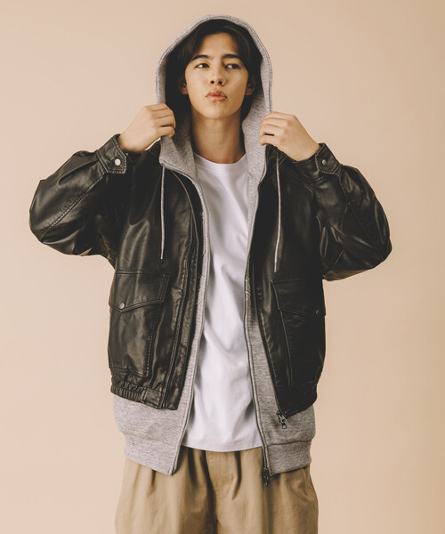 FREAK'S STORE（フリークスストア）の「ウォッシュ加工 レザレッド スタンドカラー ジップアップ ショートブルゾン（ブルゾン・メンズ・ブラウン/ブラック/ベージュ・LARGE/MEDIUM）」の7枚目の写真