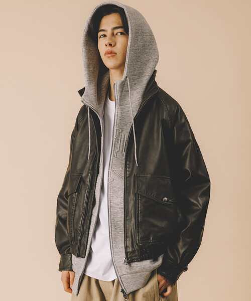 FREAK'S STORE（フリークスストア）の「ウォッシュ加工 レザレッド スタンドカラー ジップアップ ショートブルゾン（ブルゾン・メンズ・ブラウン/ブラック/ベージュ・LARGE/MEDIUM）」の19枚目の写真