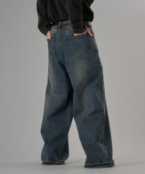 ONCILY（オンシェリー）の「【セットアップ可能】DOT LEATHER PATCH WIDE STRAIGHT DENIM PANTS / ドットレザーパッチワイドストレートデニムパンツ（デニムパンツ・メンズ・インディゴブルー/ブラック・SMALL/MEDIUM/LARGE）」の22枚目の写真