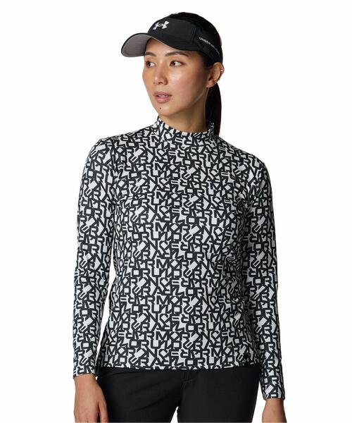 UNDER ARMOUR(アンダーアーマー)の「UAドライブ アーマーニット プリント ロングスリーブ モックネック シャツ(ゴルフ/レディース)(ポロシャツ・レディース・ブラック・L/S/M/XL)」の1枚目の写真